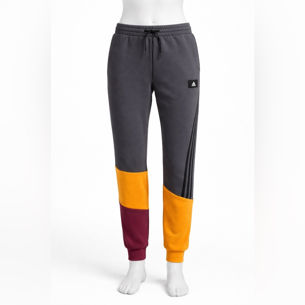 Adidas Colorblock Jogger Sweatpants Gray Orange Burgundy Mens‎ Medium Fleece